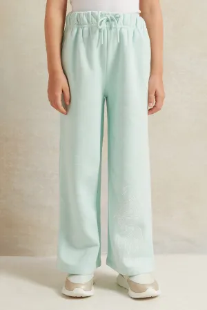 Girls Mint Printed Wide Leg Active Pants