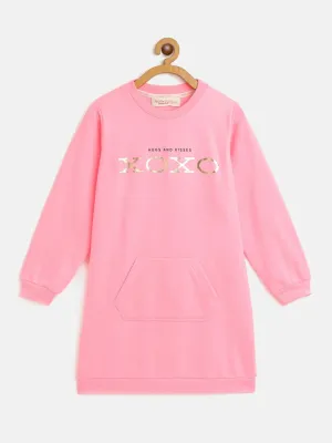 Girls Pink Fleece Xoxo Kangaroo Pocket Dress - Lyush Kids