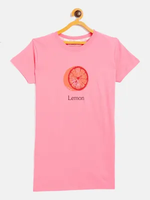 Girls Pink Lemon Print T-Shirt Dress - Lyush Kids