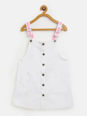 Girls White Twill Pinafore Dress