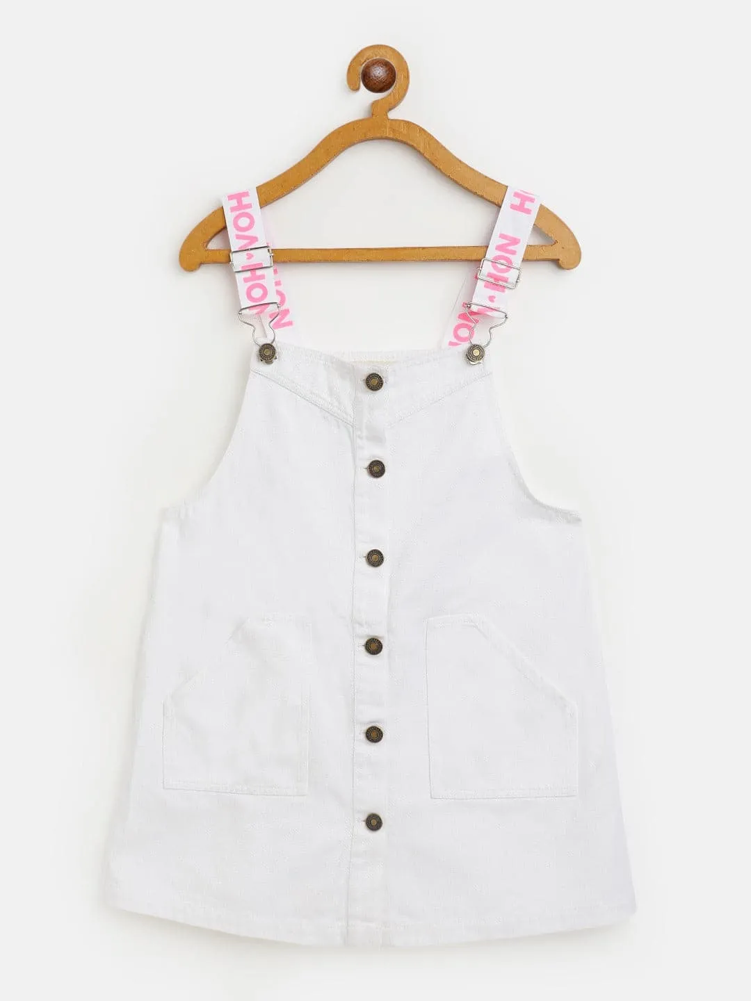 Girls White Twill Pinafore Dress