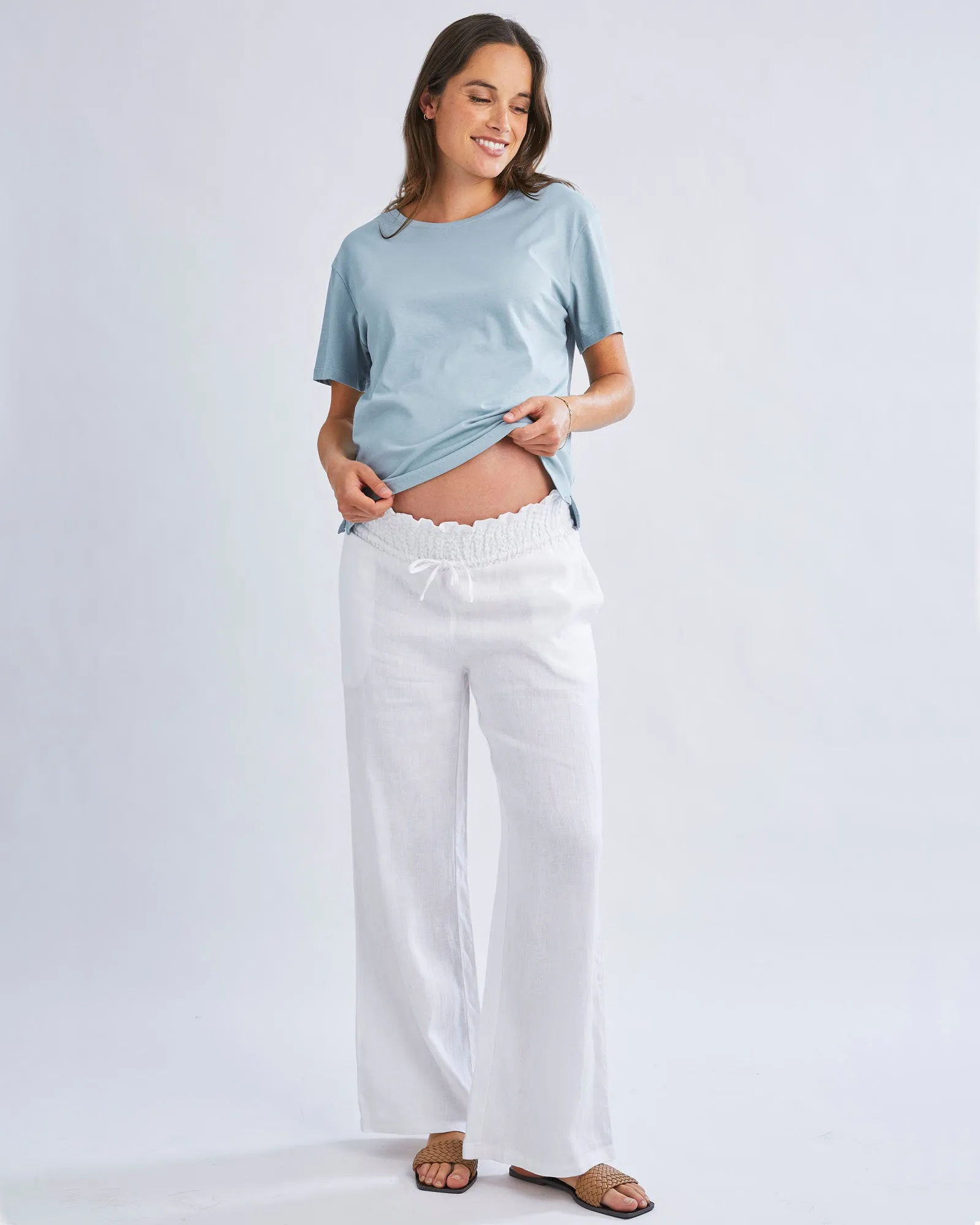 Giulia Maternity Linen Pants in White