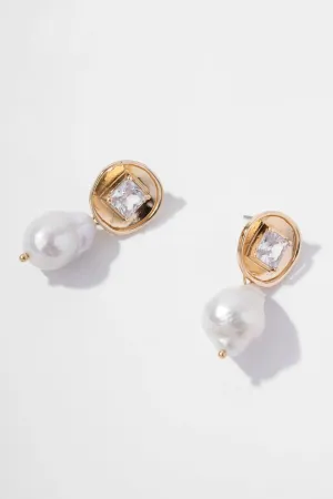 Gold Disc Pearl Drop Earrings