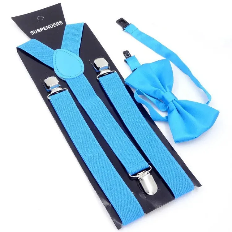 Great Gatsby 1920's Flapper Newsboy Gangster Men's Suspenders with Bow Tie Set - Blue