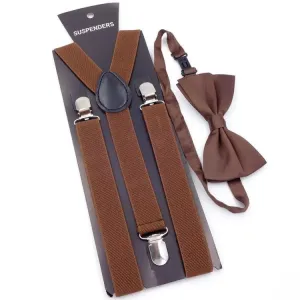 Great Gatsby 1920's Flapper Newsboy Gangster Men's Suspenders with Bow Tie Set - Brown