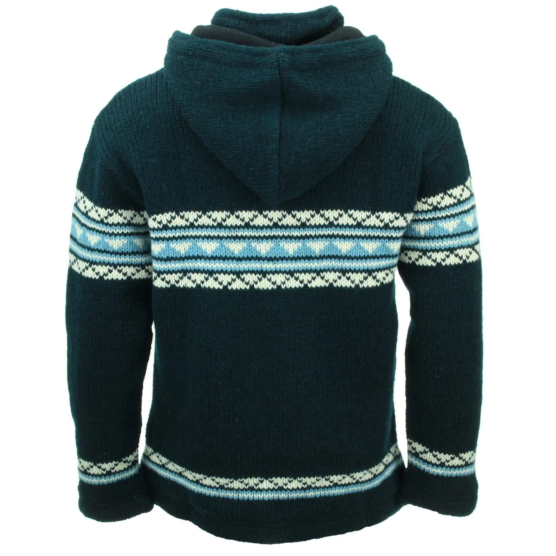 Hand Knitted Wool Hooded Jacket Cardigan - Fairisle Navy