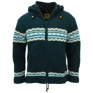 Hand Knitted Wool Hooded Jacket Cardigan - Fairisle Navy