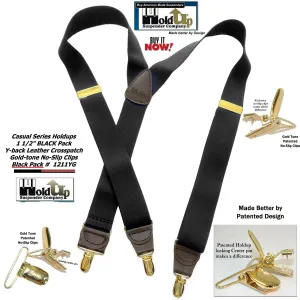 Holdup Brand Black Pack color Casual Series Y-back Suspenders with USA patented no-slip  Clips