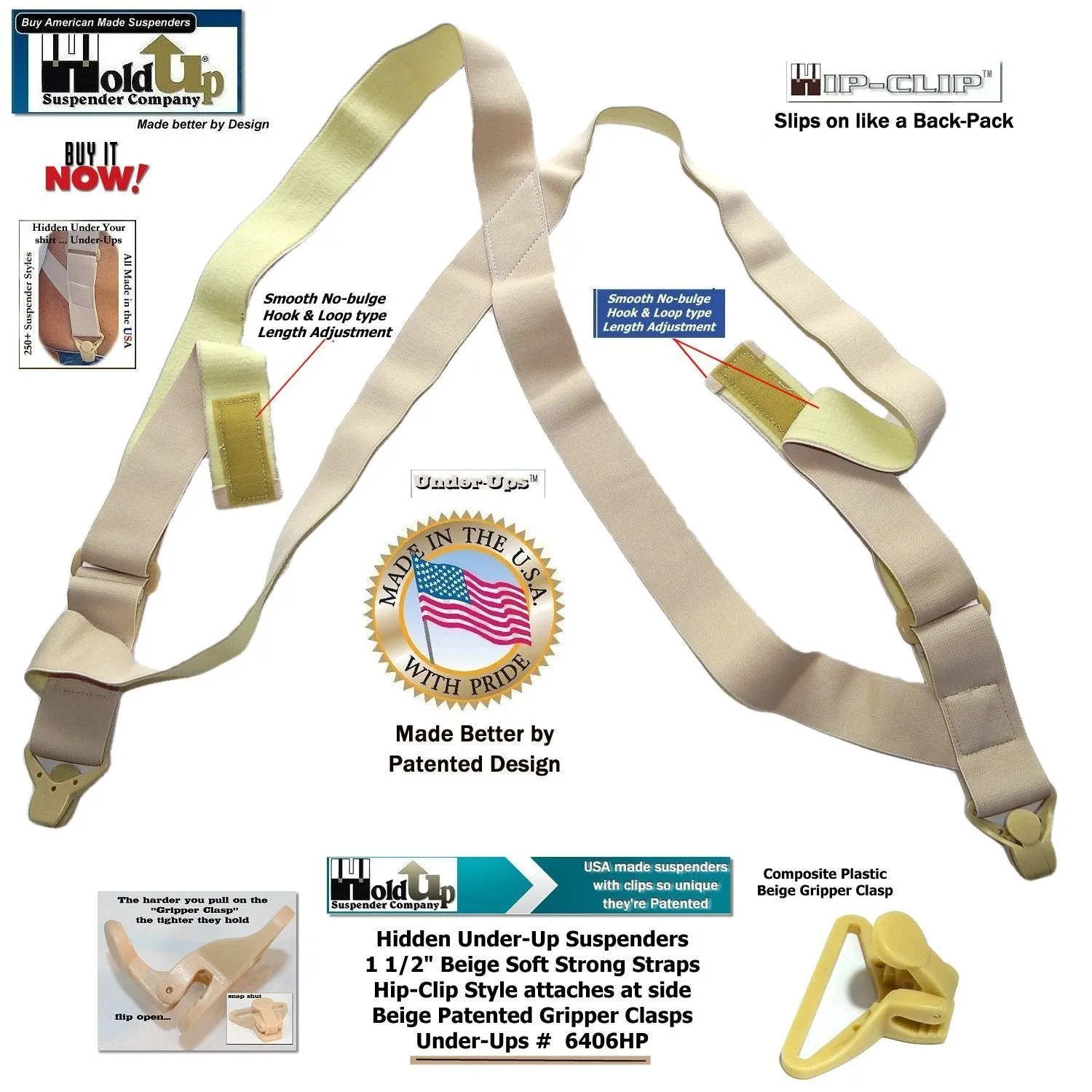 HoldUps Brand Under-Up Series Tan Invisible Undergarment Suspenders