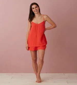 Hot Coral Evie 100% Linen Shorts