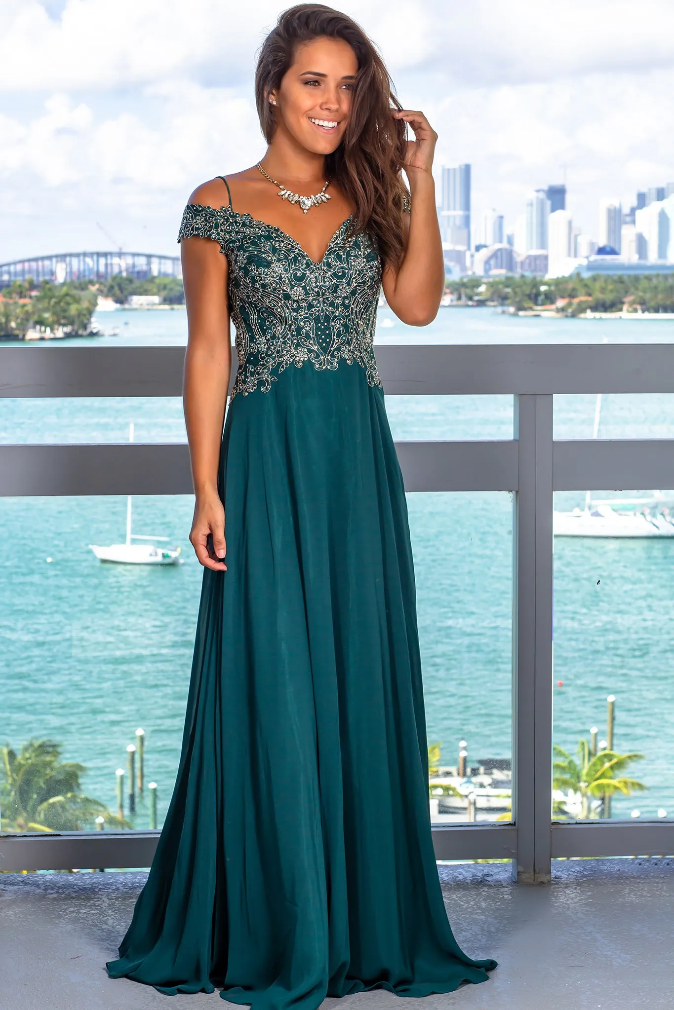 Hunter Green Sequin Top Maxi Dress