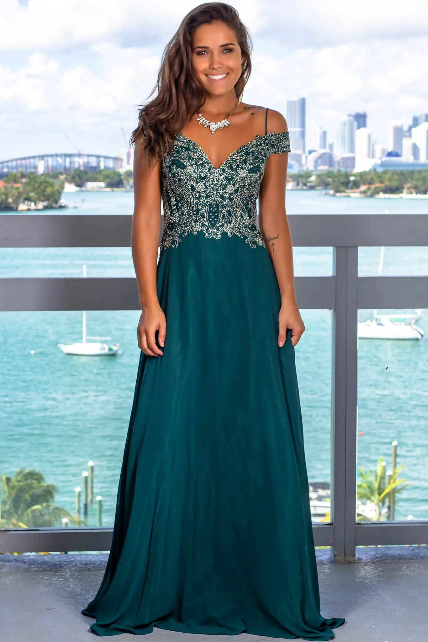 Hunter Green Sequin Top Maxi Dress