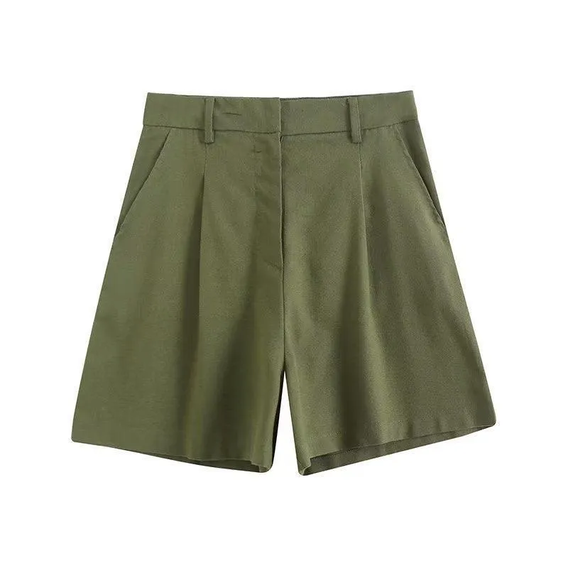 Ladies Solid Color Pockets Shorts K27788