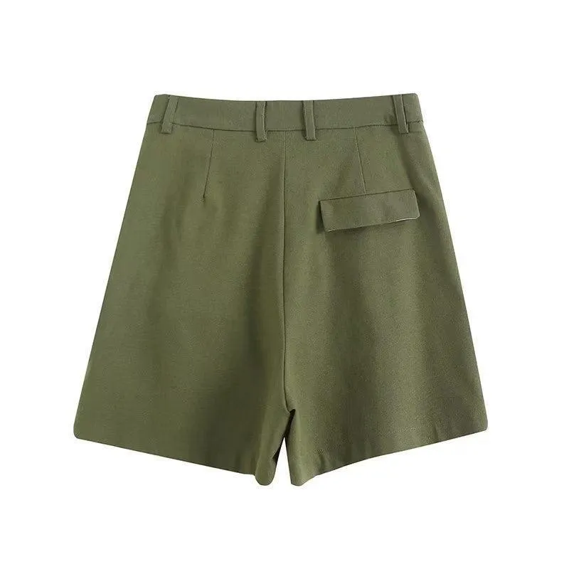 Ladies Solid Color Pockets Shorts K27788