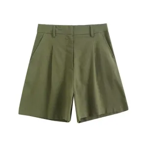 Ladies Solid Color Pockets Shorts K27788