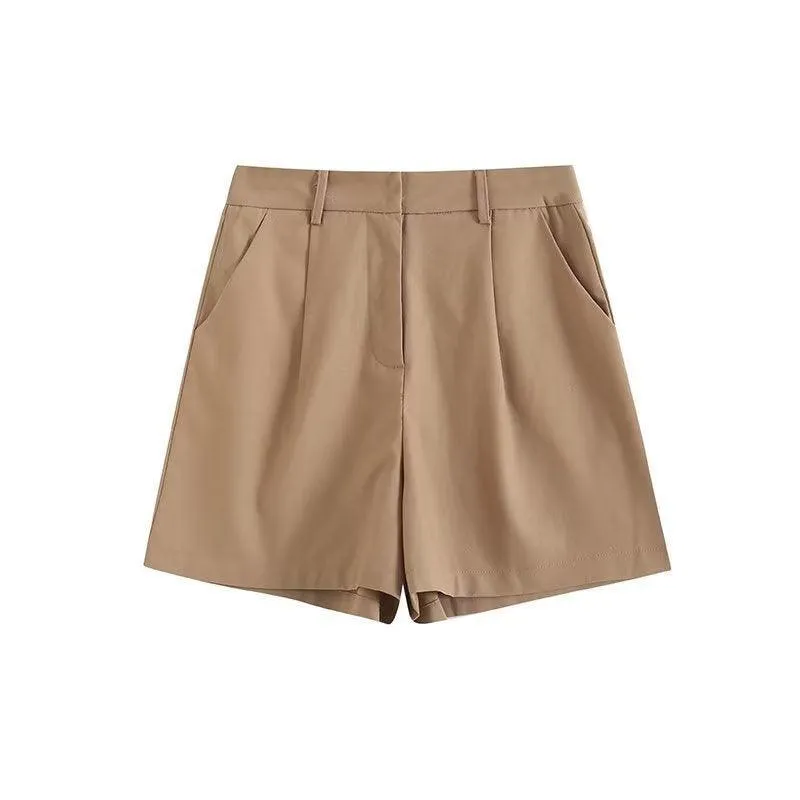 Ladies Solid Color Pockets Shorts K27788