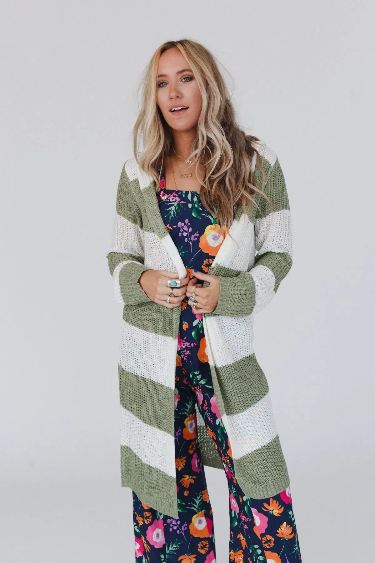 Limitless Striped Hoodie Cardigan - Sage