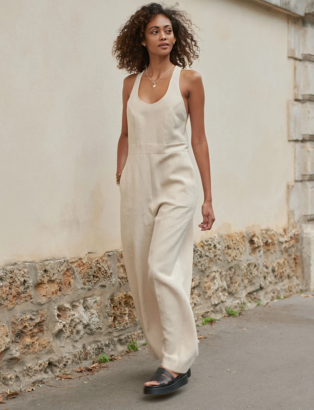 Linen Blend Wide Leg Jumpsuit -BESTSELLER