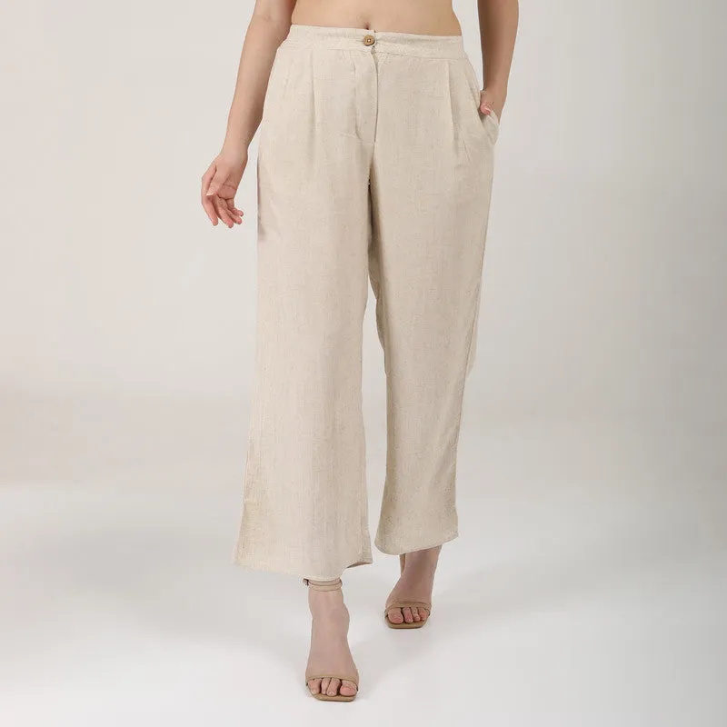 Linen Wide Leg Trousers for Women | Beige