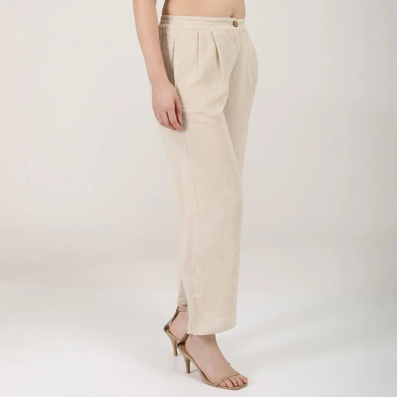 Linen Wide Leg Trousers for Women | Beige