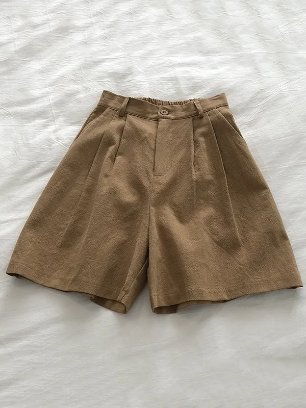 Loose Wide Leg Elasticity Pleated Solid Color Shorts