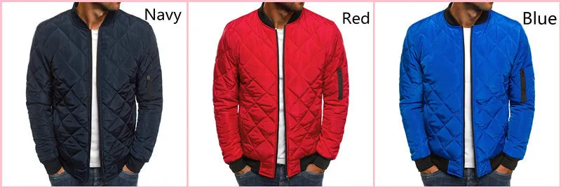 Men's Cotton-padded Solid Color Rhombus Seam Cotton Jackets Coat Overcoat Jacket