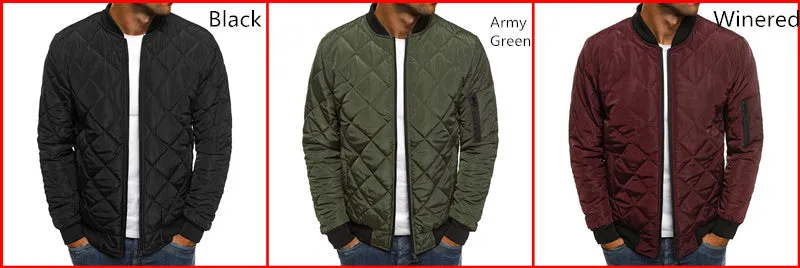 Men's Cotton-padded Solid Color Rhombus Seam Cotton Jackets Coat Overcoat Jacket