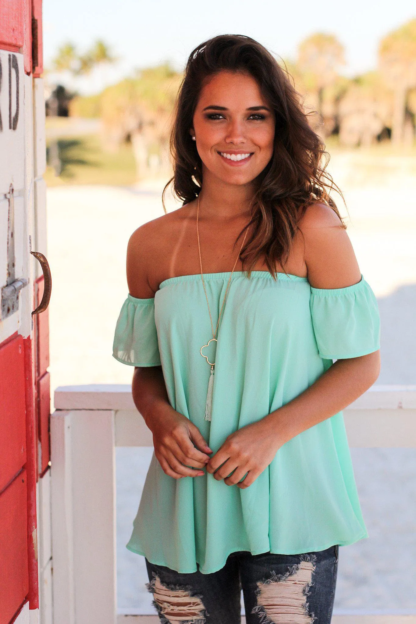 Mint Off Shoulder Top