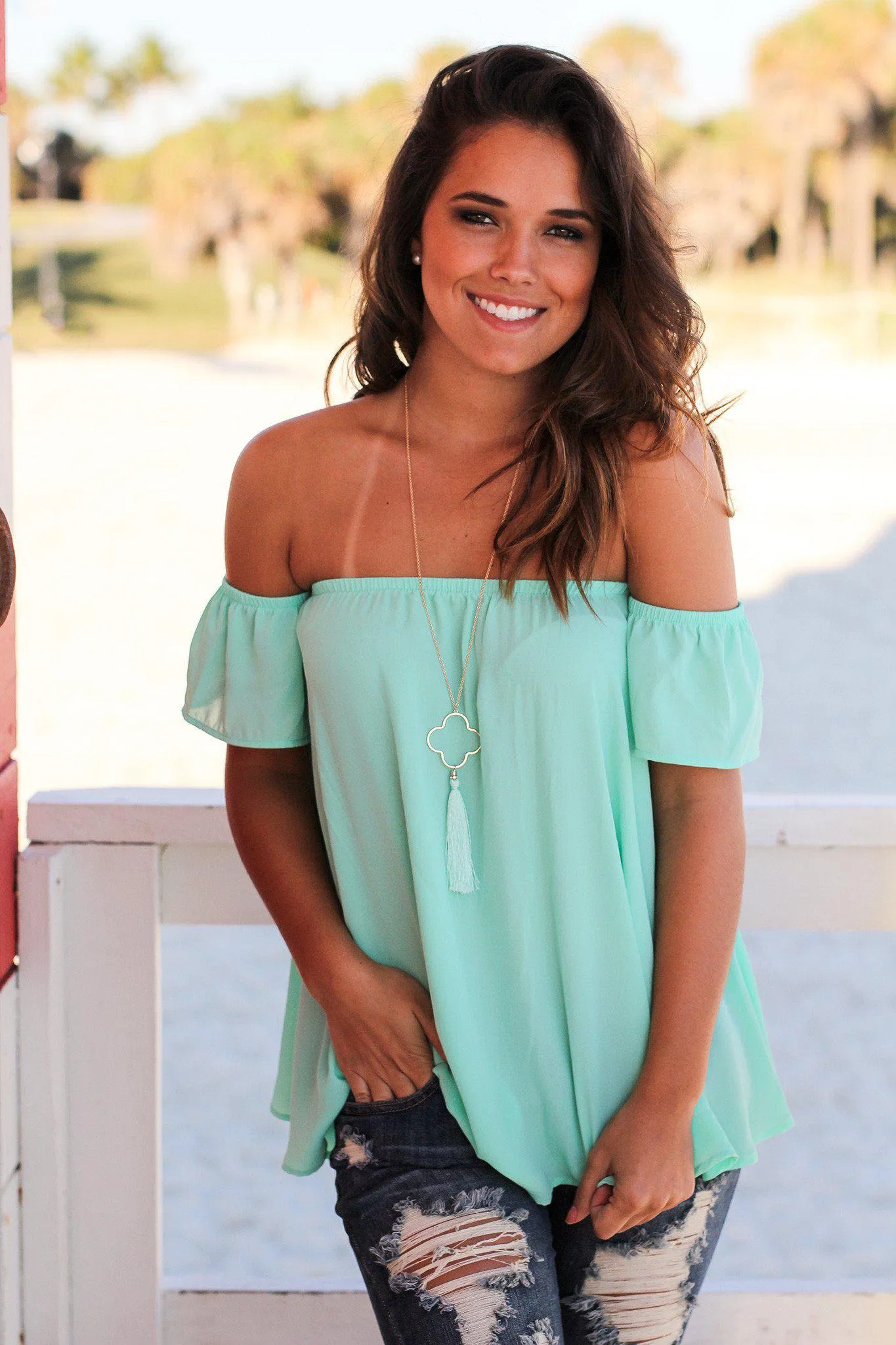 Mint Off Shoulder Top