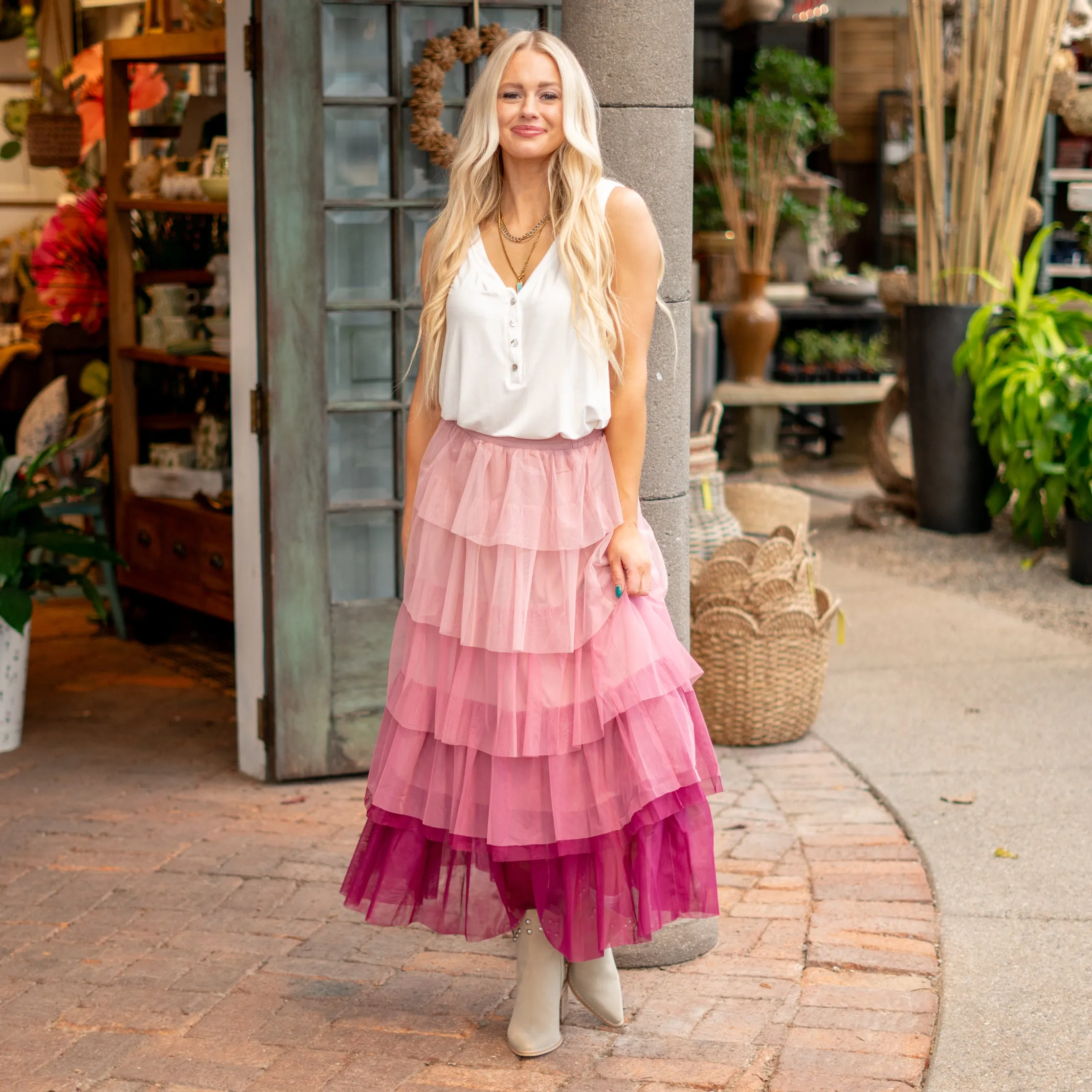 Miss Adelia  Gradient Style Tiered Mesh Maxi Skirt