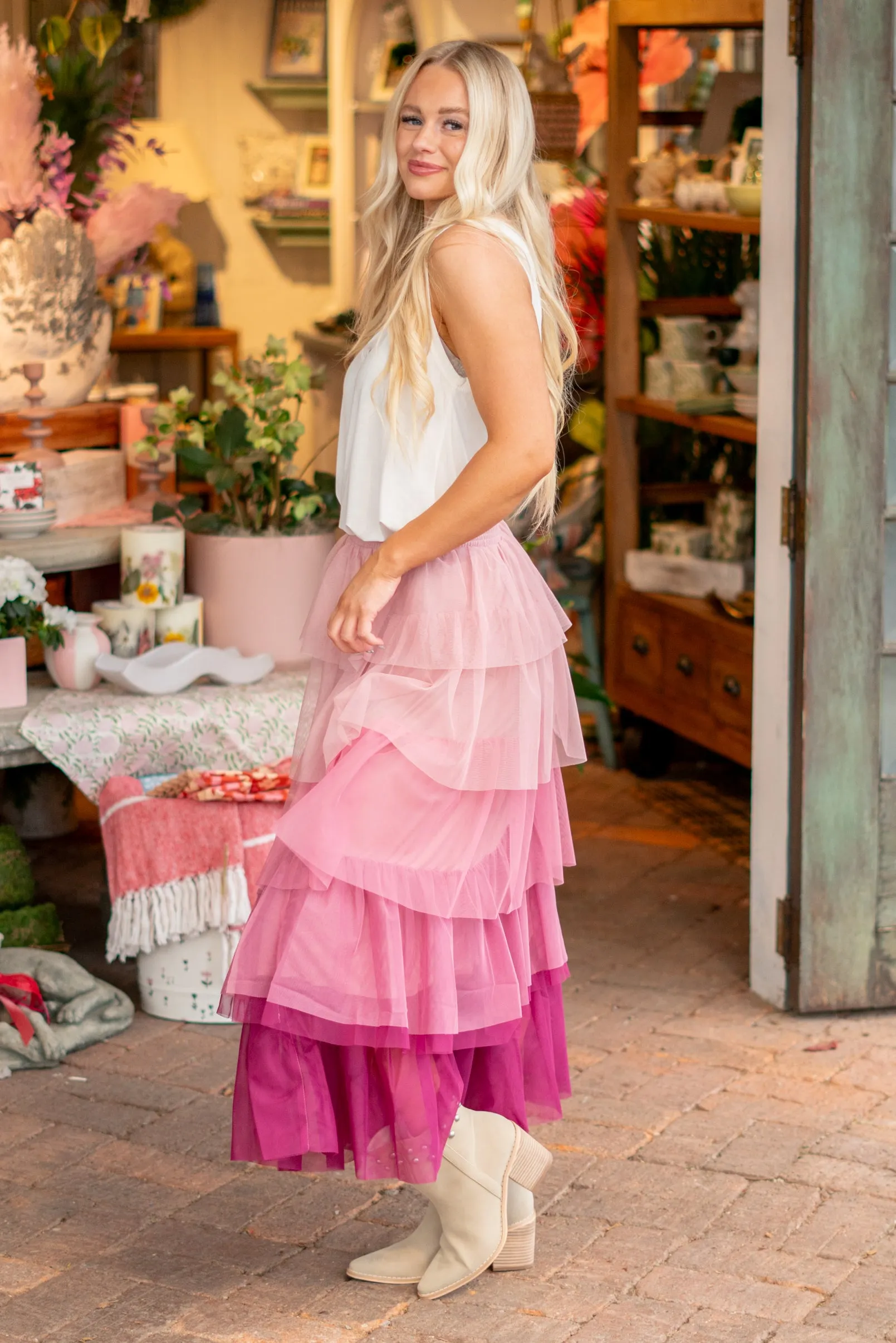 Miss Adelia  Gradient Style Tiered Mesh Maxi Skirt