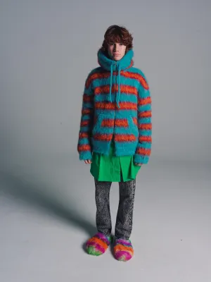 Multicolor Striped Mohair & Wool Hooded Cardigan