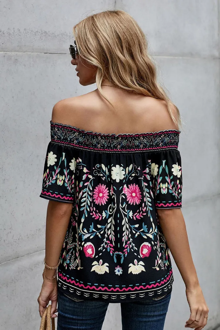 Off Shoulder Vintage Printed Top