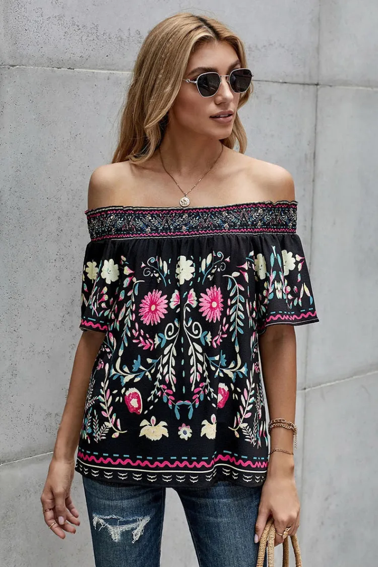 Off Shoulder Vintage Printed Top