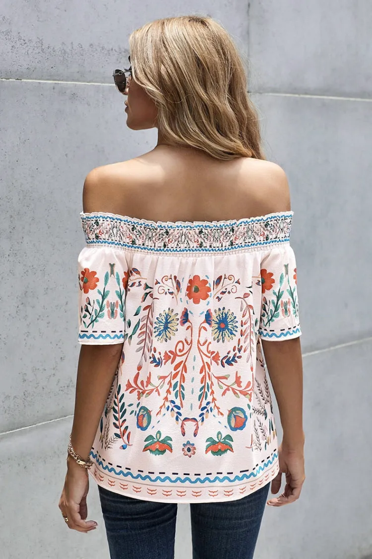 Off Shoulder Vintage Printed Top