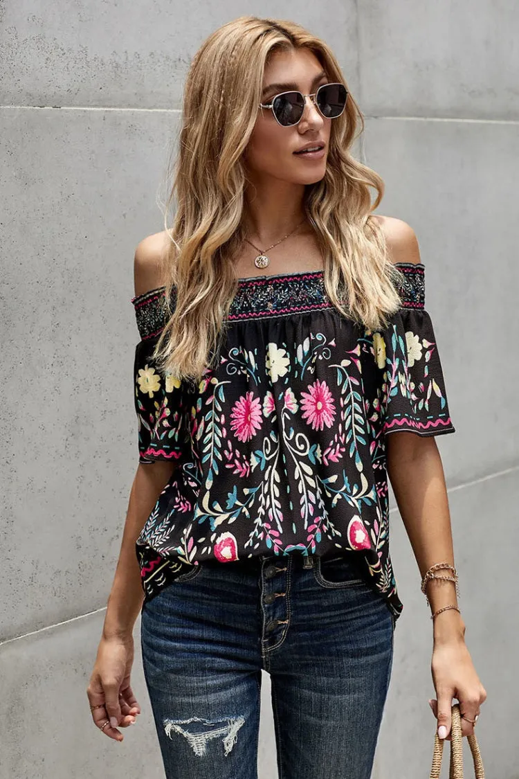 Off Shoulder Vintage Printed Top