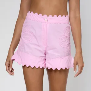 Pale Pink Poplin Shorts with Ric Rac Details