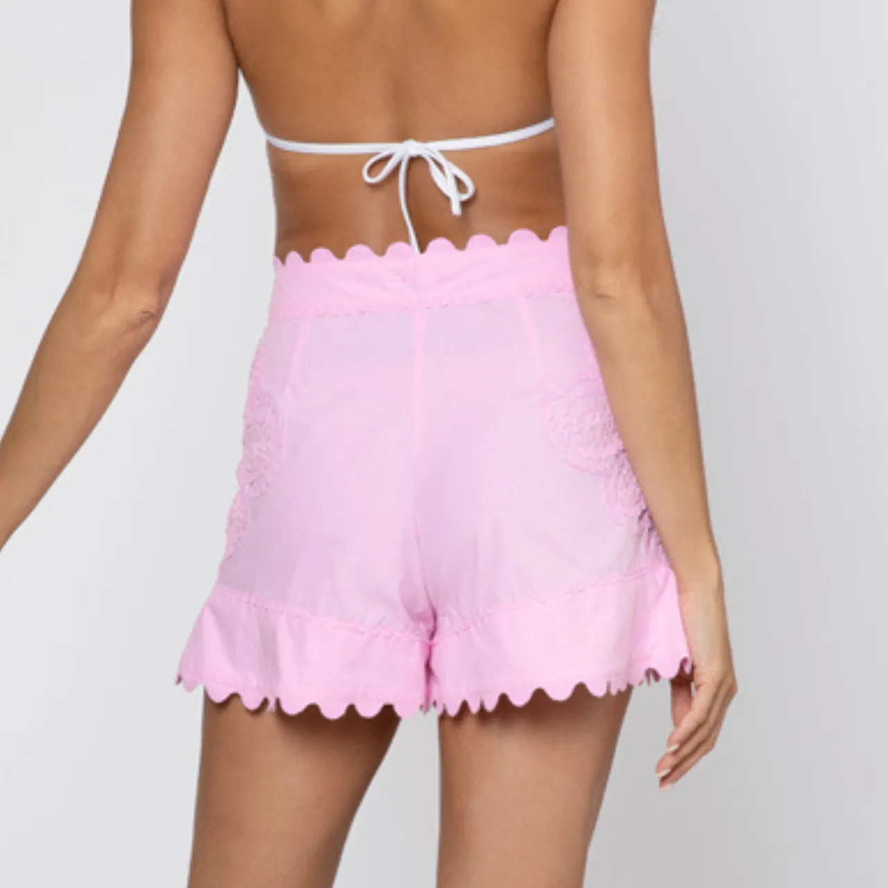 Pale Pink Poplin Shorts with Ric Rac Details