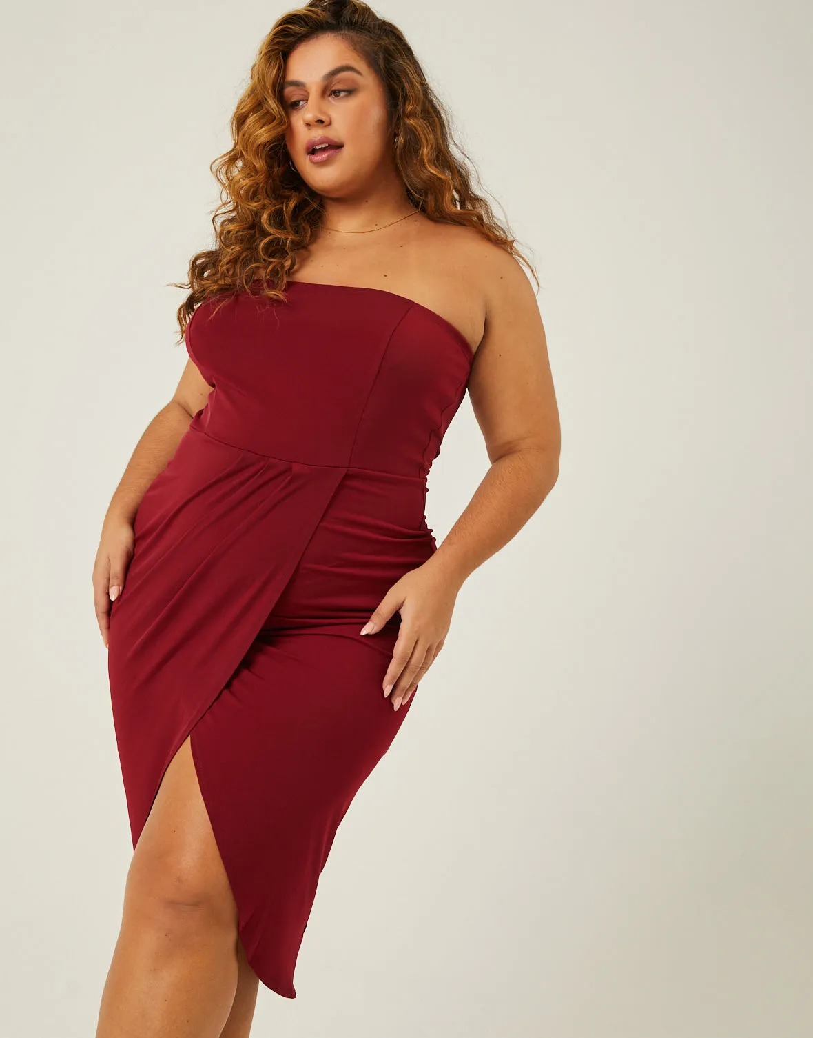 Plus Size High Slit Strapless Dress