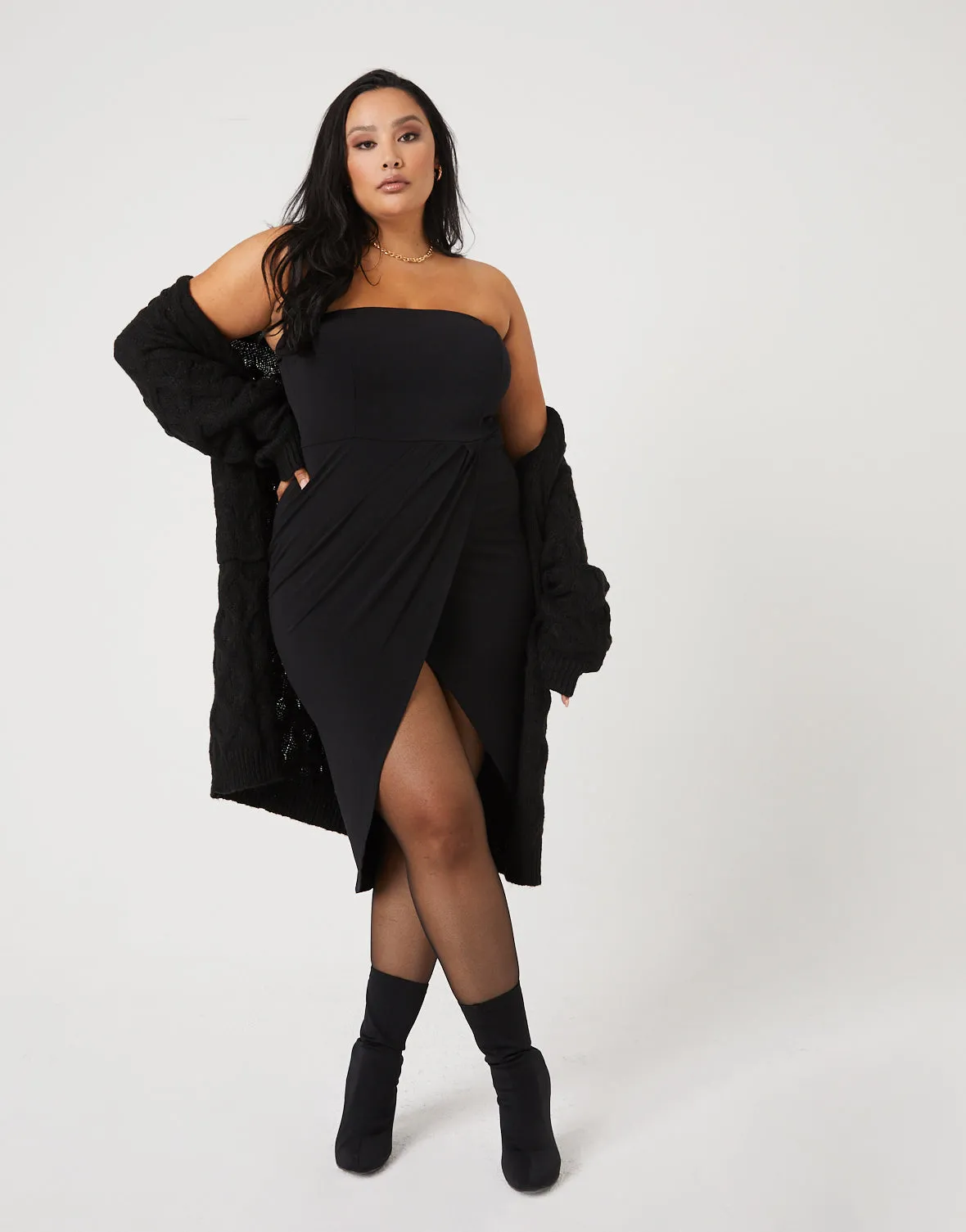 Plus Size High Slit Strapless Dress