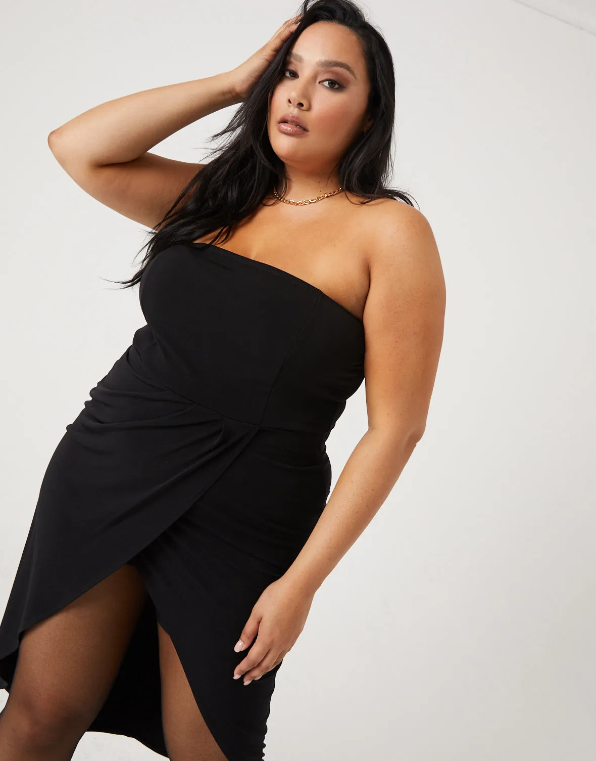 Plus Size High Slit Strapless Dress