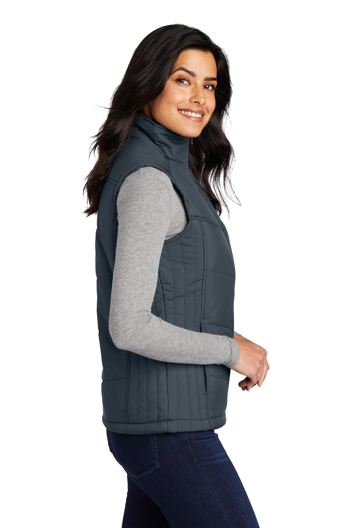 Port Authority Ladies Puffy Customized Vests, Dark Slate/Black