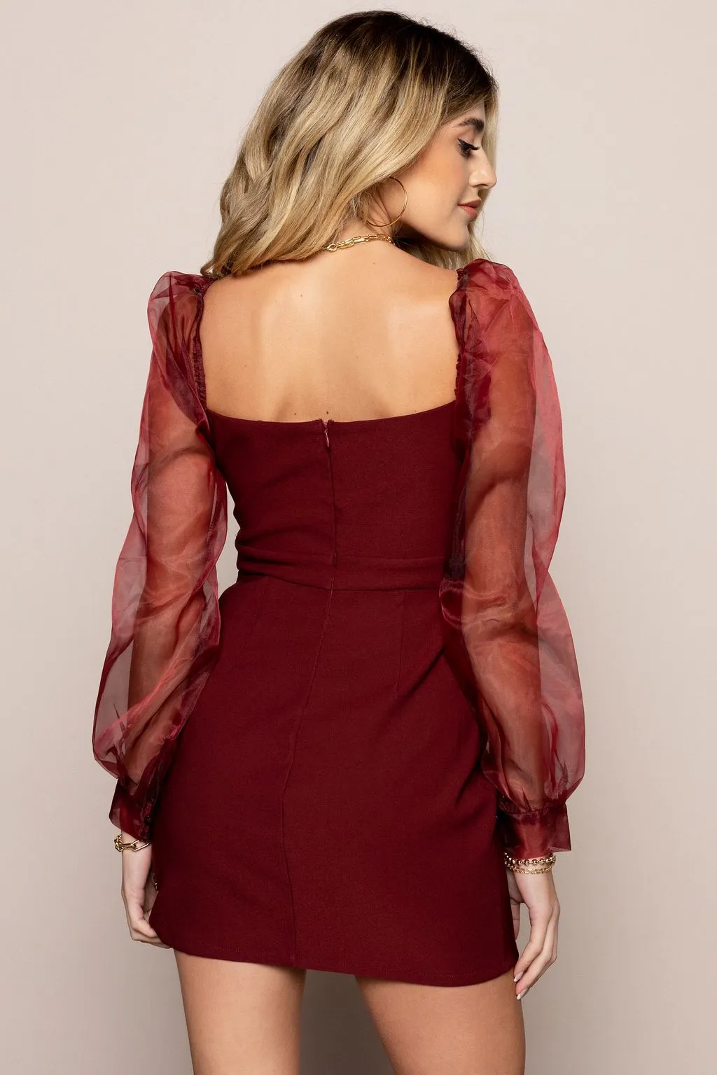 Puffy Sleeve Dress in Merlot