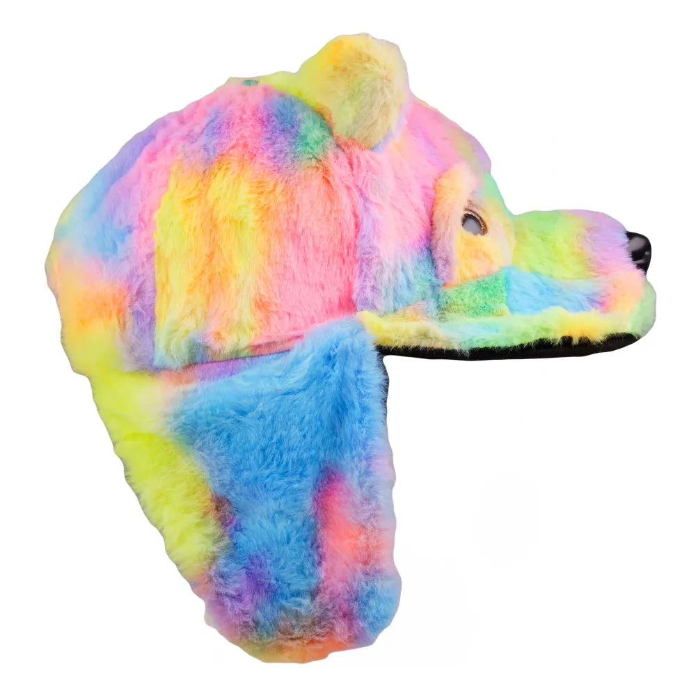 Rainbow Bear Fur Earflap Snapback Hat