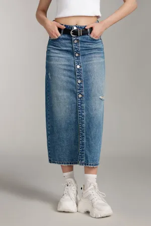 Ripped Denim Maxi Skirt