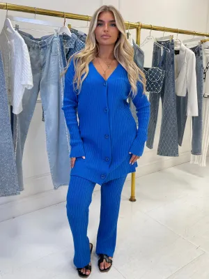 Robyn blue button cardi knit trouser set