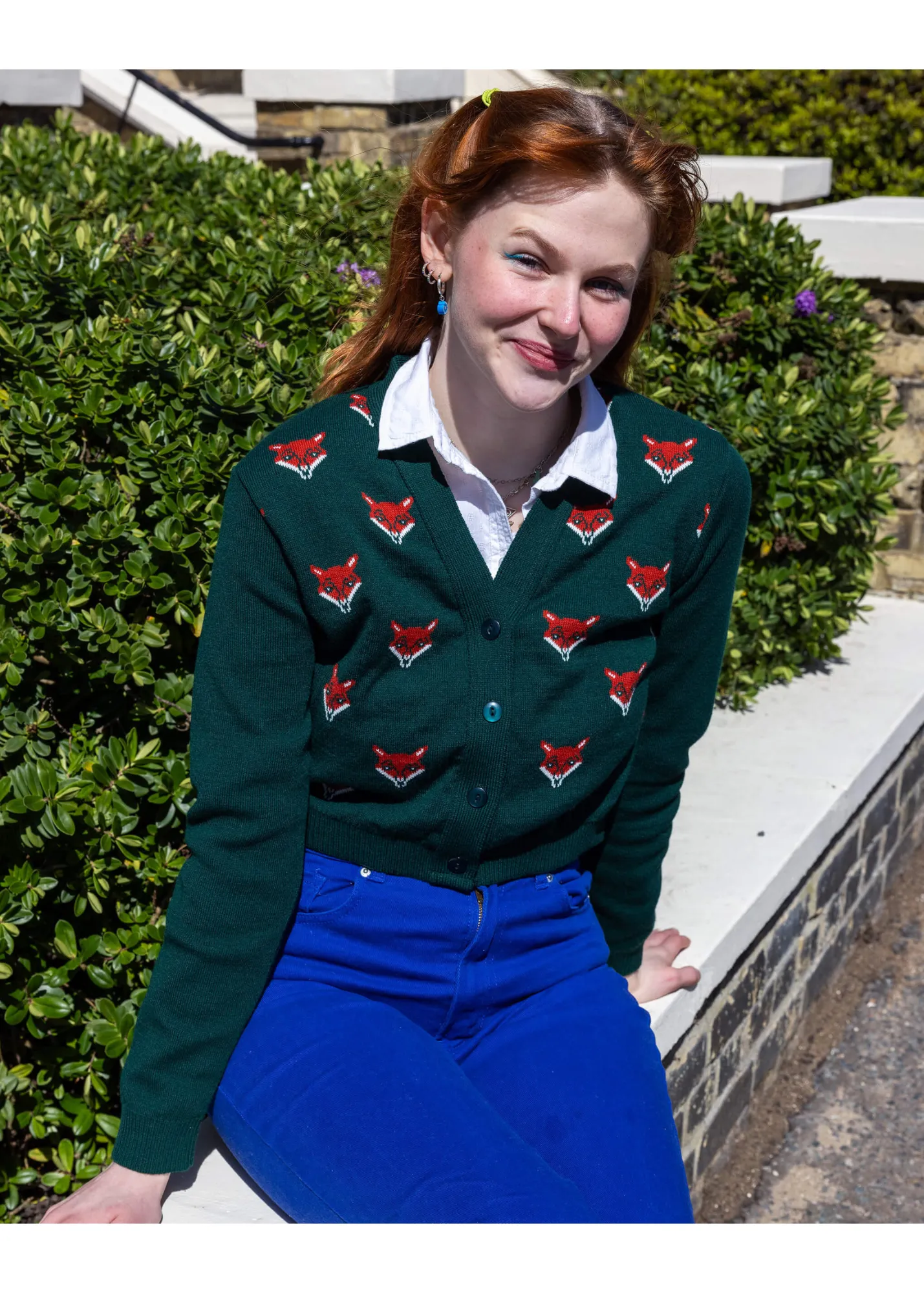 Run & Fly - Forest Green Fox Head Cropped Cardigan