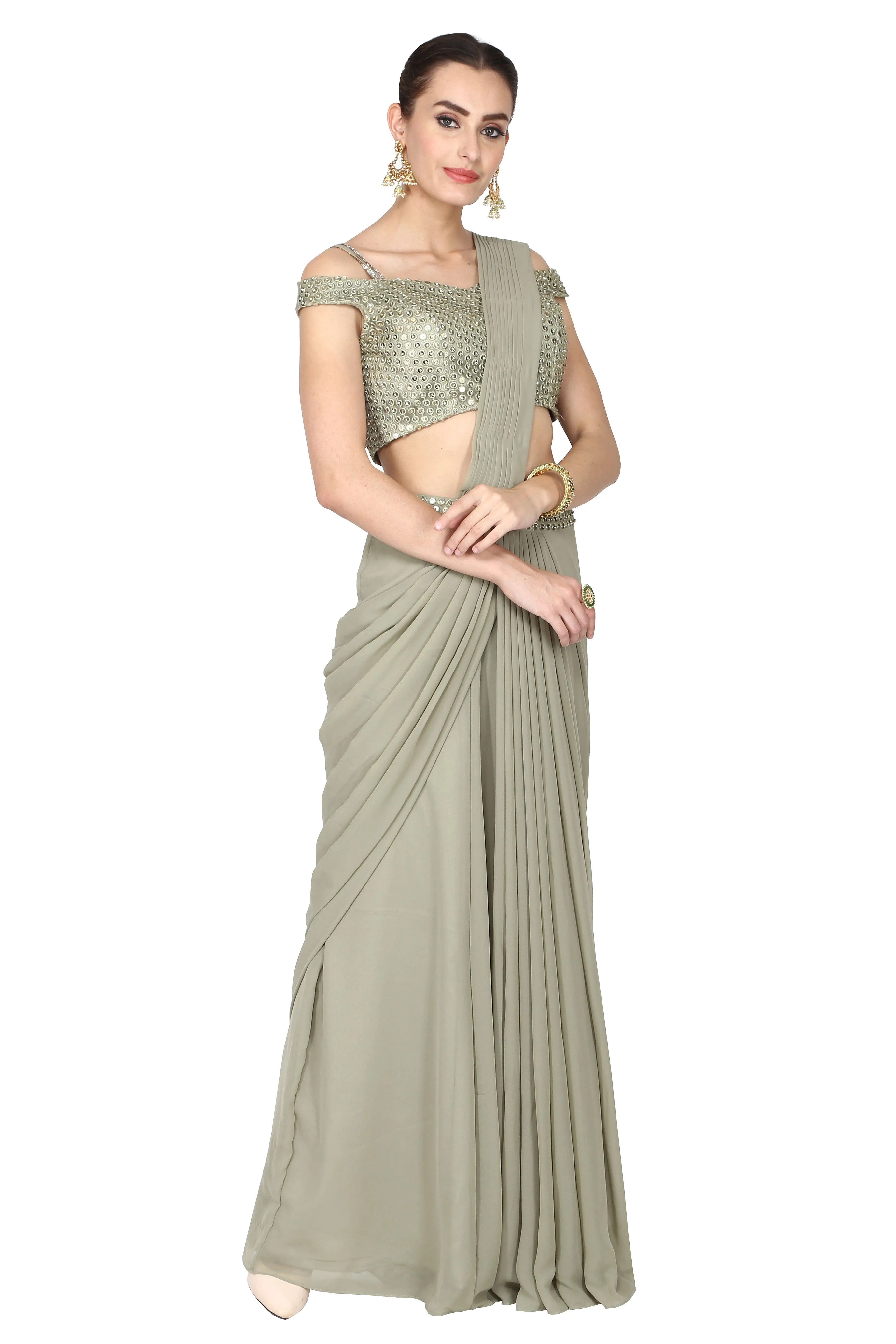 Silver lining cloud drape saree