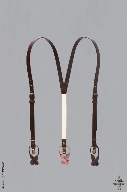 Skinny Leather Suspenders - Brown