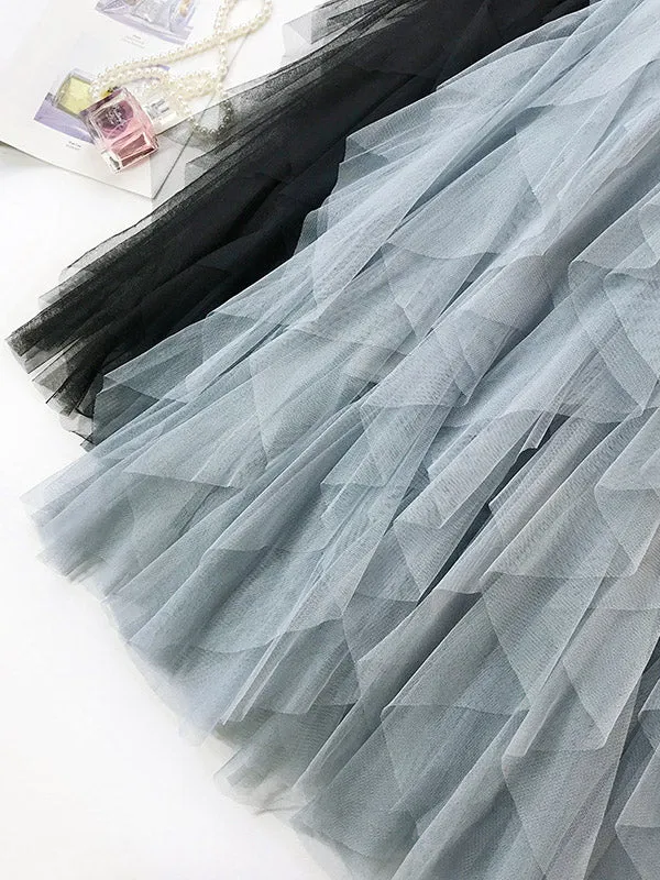 Solid Color Irregular Tiered Gauze Skirt